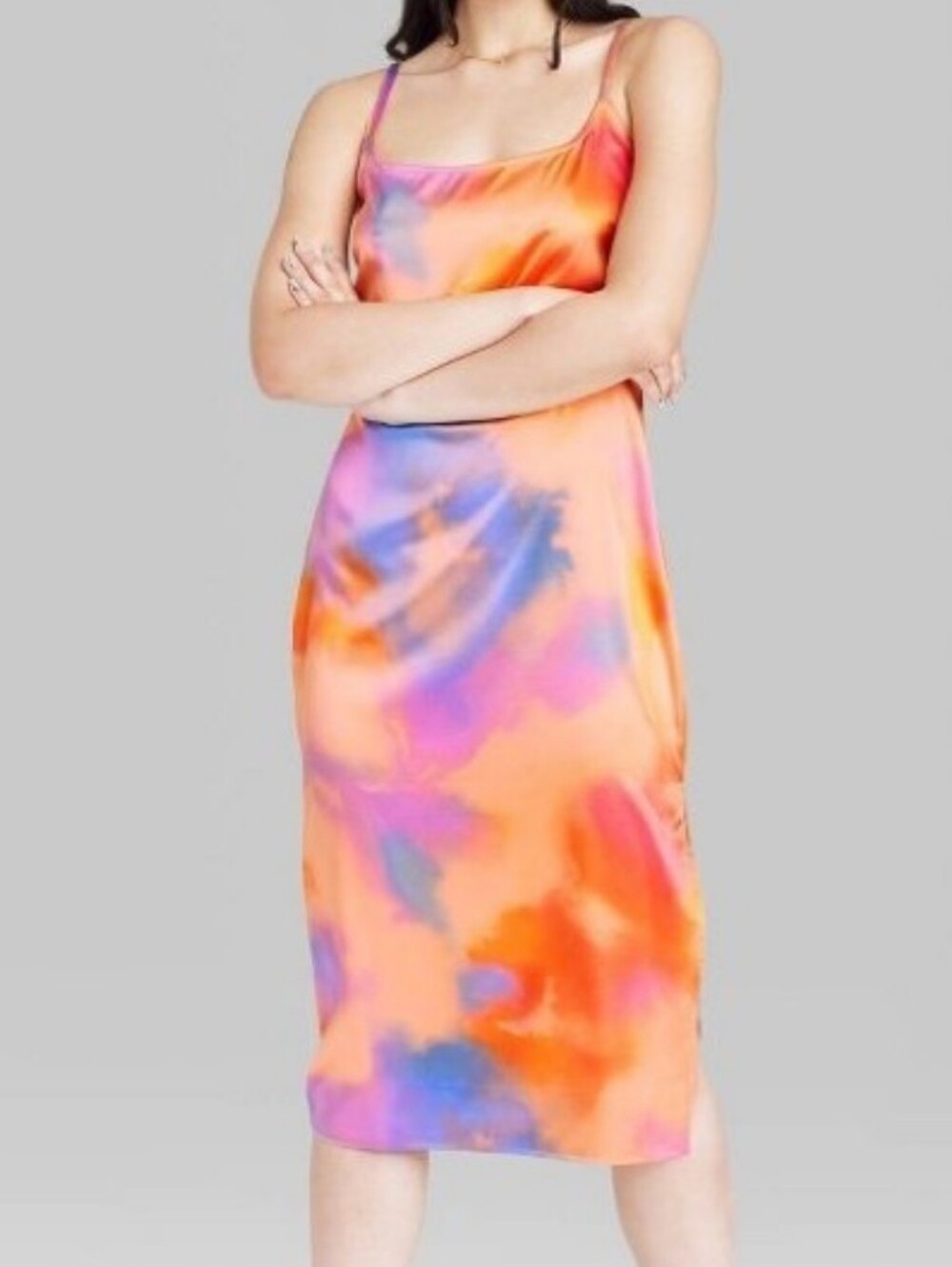 NWT!! Wild Fable, Tie-Dye Satin Midi Slip Dress. Size M